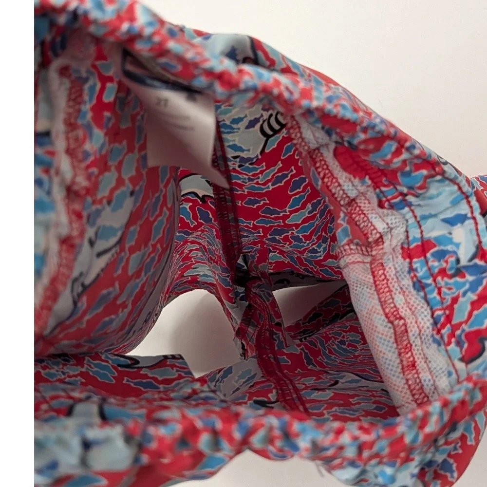 Vineyard Vines Boys Shark Print Swim Trunks 2T Red Blue Beach Shorts